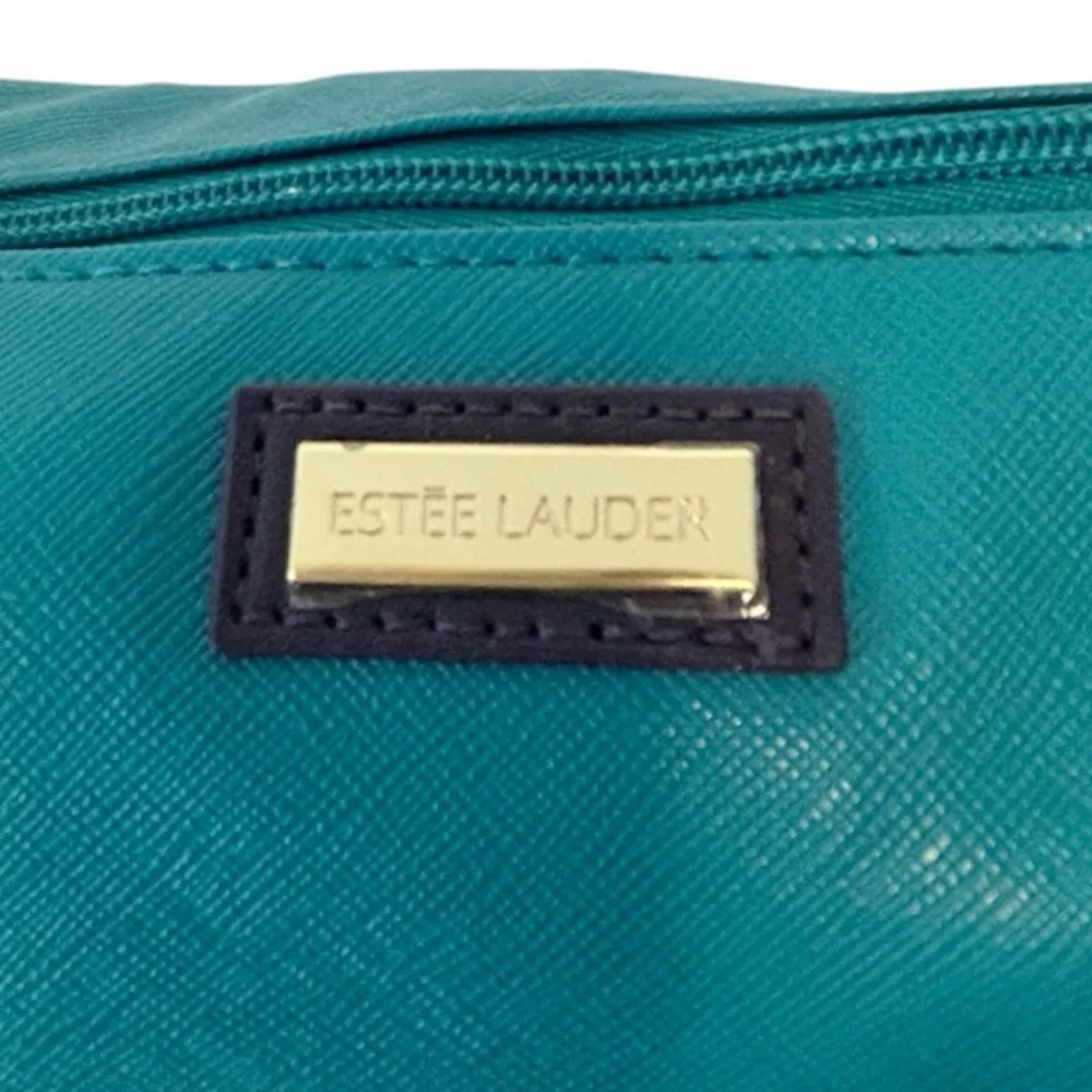 Estée Lauder Turquoise and Navy Cosmetics Bag with Zipper Accents